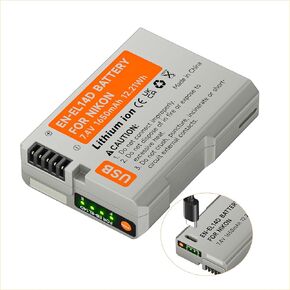 EN-EL14 USB C Direct Charging Replacement Batteries 1650mAh (2-Pack) for Nikon D3100 D3200 D3300 D3400 D3500 D5100 D5200 D5300 D5500 D5600 DF Coolpix P7000 P7100 P7700 P7800 Cameras