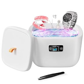 Ultrasonic Retainer Cleaner, 45kHz Sonic Dental Cleaning Machine for Dentures, Aligners, Braces, Jewelry, Toothbrush Head, Shaver Head (OFF-WHITE)