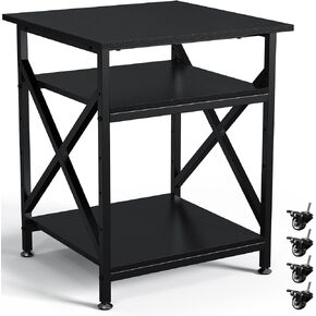 Ollieroo 3 Tier Printer Stand, Large Printer Table with Wheels, Rolling Printer Cart with Height Adjustable Middle Storage Shelf, 23.6 x 23.6 x 30.3 Inches Printer Shelf for Home Office, Black