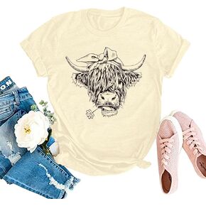 Cow Shirt Women Funny Cute Cattle Cowgirl T-Shirt Animal Graphic Tee Farm Life Casual Short Sleeve Tops