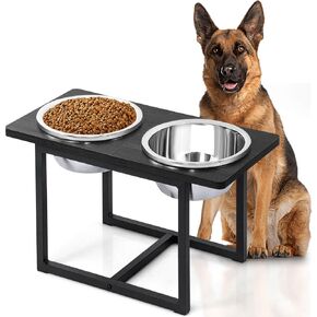 Elevated Dog Bowls for Large Dogs, 5 Adjustable Heights Raised Dog Bowl Stand with Two 3.5L Capacity Bowls for Small to X-Large Dogs, Height 8.9", 11.8", 13.7",15.7", 17.3", Rustic Brown