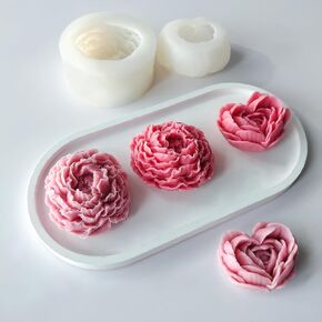 2 Pack Rose Candle Molds Peony Candle Mold Heart Shape 3D Flower Candle Mold Rose Resin Casting Mold Candle molds for Candle Making Resin Making Molds Clay Resin Making Mold Candle Making Mold