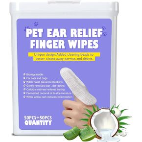 Dog Ear Wipes -100Pcs Pet Ear Cleaning Finger Wipes for Dogs & Cats - Soft & Easy Otic Cleaning Pads, Remove Wax, Dirt & Stop Smelly, Itchy, Non-Irritating