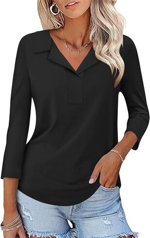 LUYAA Womens Polo Shirts 3/4 Length Sleeve Tops Collar V Neck Business Casual Blouses in Saudi Arabia
