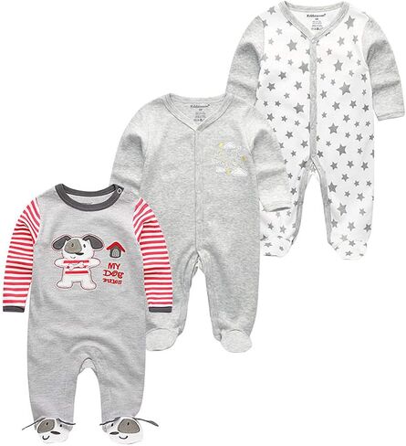 Kiddiezoom Baby and Toddler Boys'Snug Fit Footed Cotton Pajamas Cotton Footed Sleep and Play (WHITE-4101-3M, 6-9 Months) in Kuwait