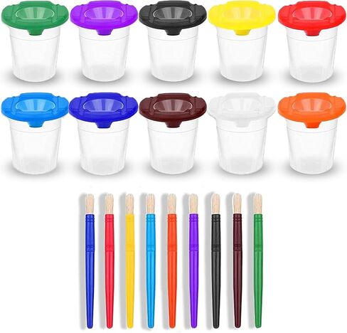 Paint Cups – Paint Containers with Lids for Kids, 6 Pack No Spill Paint Cups With Toddler Paint Brushes – Paint Cups With Lids for Kids, Toddler Art Supplies, paint Cup Kids Art Supplies in Saudi Arabia