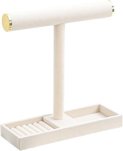 Multi-Use Jewelry Holder Stand, Necklace Bracelet Ring Organizer Stand, Scrunchie Watches Velvet Jewelry Holder Stand With Tray for Women Girls Home Use (Beige Color) in Saudi Arabia