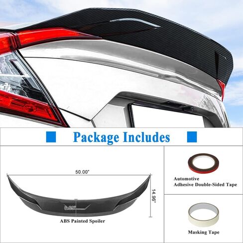 جناح سبويلر صندوق السيارة متوافق مع سبويلر خلفي لسيارة هوندا سيفيك الجيل العاشر سيدان 2016-2021، ألياف الكربون غمس مائي in Kuwait