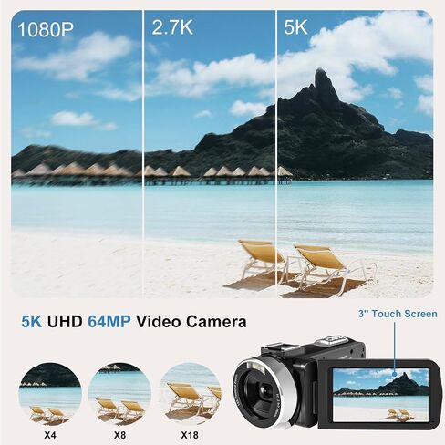 Camcorder Video Camera 4K Ultra 44MP with IR Night Vision,18X Digital Zoom Camcorder Recorder 3" 270° Rotation Touch screen Vlogging Camera for YouTube with Remote Control,2 Batteries,32GB SD Card in Saudi Arabia