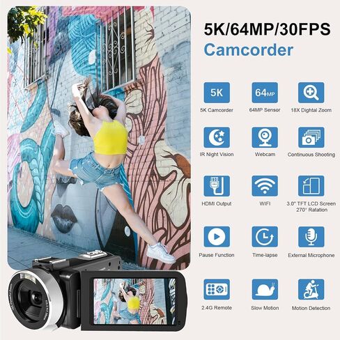 Camcorder Video Camera 4K Ultra 44MP with IR Night Vision,18X Digital Zoom Camcorder Recorder 3" 270° Rotation Touch screen Vlogging Camera for YouTube with Remote Control,2 Batteries,32GB SD Card in Saudi Arabia