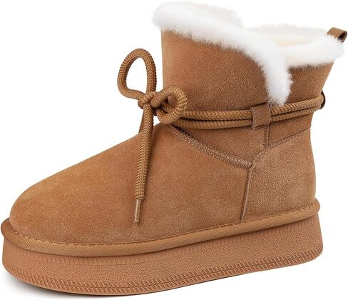 أحذية الثلوج النسائية جلد الغزال الأصلي فو الفراء بطانة دافئة الدانتيل يصل أحذية المشي المضادة للانزلاق مريحة في الهواء الطلق حذاء من الجلد in Kuwait