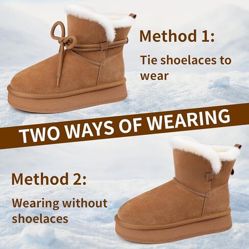 أحذية الثلوج النسائية جلد الغزال الأصلي فو الفراء بطانة دافئة الدانتيل يصل أحذية المشي المضادة للانزلاق مريحة في الهواء الطلق حذاء من الجلد in Kuwait