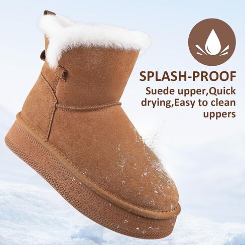 أحذية الثلوج النسائية جلد الغزال الأصلي فو الفراء بطانة دافئة الدانتيل يصل أحذية المشي المضادة للانزلاق مريحة في الهواء الطلق حذاء من الجلد in Kuwait