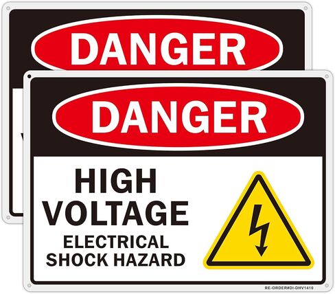 Danger High Voltage Sign, 2 Pack Electrical Shock Hazard Sign- 10x7 Inches Aluminum Warning Sign for Indoor or Outdoor Use- Reflective UV Protected and Weatherproof in Saudi Arabia