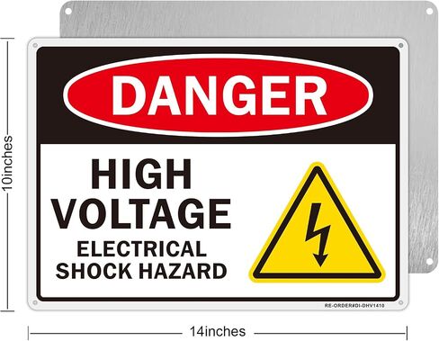 Danger High Voltage Sign, 2 Pack Electrical Shock Hazard Sign- 10x7 Inches Aluminum Warning Sign for Indoor or Outdoor Use- Reflective UV Protected and Weatherproof in Saudi Arabia