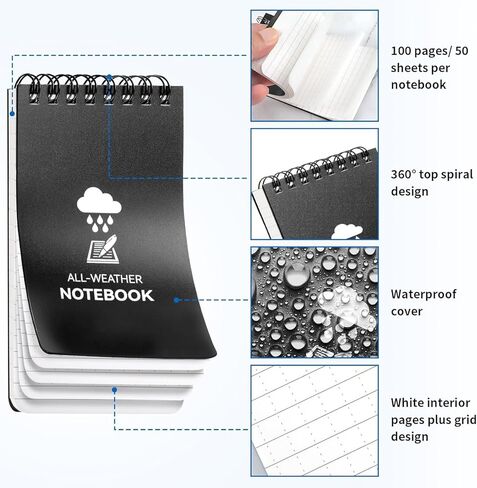 6 Pack Waterproof Notebook, 3 x 5 Pocket Notepad, Top-Spiral Weatherproof NotePad, All Weather Police Pocket Notebook Little Memo Steno Note Pads for Outdoor Office School Recording in Saudi Arabia