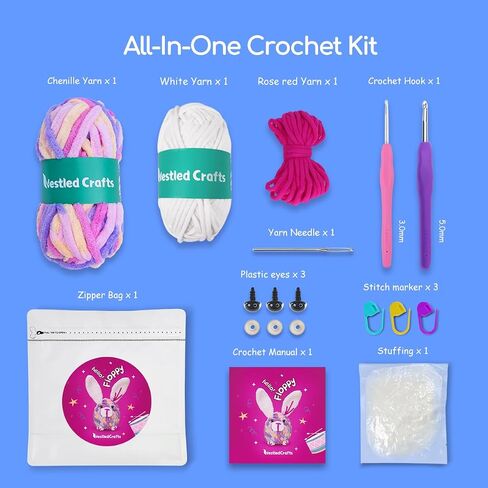 NestledCrafts Crochet Kit for Beginners Kids, Amigurumi Crochet Animal Kit, Easy Learn to Crochet with Step-by-Step Video Tutorials (PIPI) in Saudi Arabia