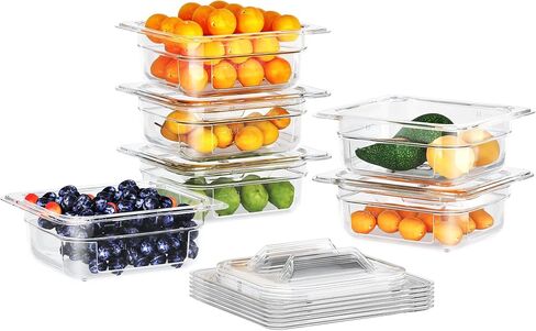 6 Pack Plastic Food Pan with Lid 1/9 Size 4 Inch Deep Restaurant Clear Food Storage Containers Polycarbonate Commercial Hotel Pans for Fruits Vegetables Beans Corns (6 PCS, 4'' Deep) in Saudi Arabia