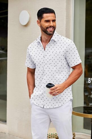 COOFANDY Mens Short Sleeve Button Down Shirts Casual Dress Shirt Untucked Shirts with Pocket in Saudi Arabia