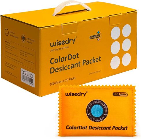 wisedry 100g Rechargeable Color-Indicating Desiccant Packs for Storage, Reusable Silica Gel Desiccant Packets, Moisture Absorbing Packs for Storage Bins, Safes, 3D Filaments, Closet, Electronics in Kuwait