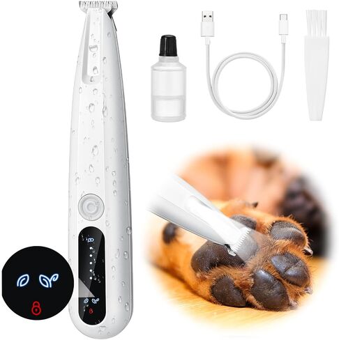 Palksky Upgraded 18 mm Widen Blade Dog Paw Trimmer with Light, 35 dB Low Noise, LED Display, Fully Waterproof, Rechargeable Clipper for Dogs Cats Trimming Paws, Eyes, Ears, Face, and Rump in Saudi Arabia