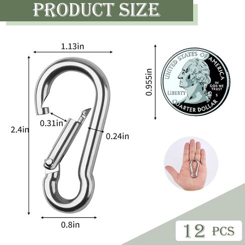 12 Pcs Small Carabiner Clip, 1.57inch Carabiners Clips, Stainless Steel Mini Carabiner for Keys, Climbing, Fishing, Camping, Water Bottle, Pet Tags, Feeders, Flag Rigging, Hiking in Saudi Arabia
