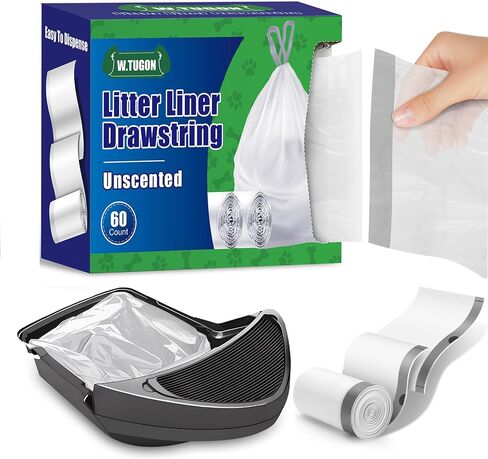120 Pack Litter Box Robot 3 and 4 Waste Bags, 2.5 Mils Extra Thick Litter Box Liner, Box Drawstrings Closure Waste Bags for Self-Cleaning Litter Box in Saudi Arabia