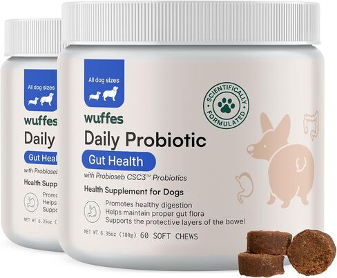 Wuffes Daily Probiotic for Dogs - Supports Digestive Health, Gut Balance, and Immune System - with Prebiotics, Marshmallow Root, and Pumpkin Powder - 60 Soft Chews in Saudi Arabia