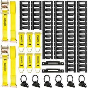 5' Long E Track Tie Down Rail (4 Pack) Powder Coated Steel Universal ETrack Tiedown System Kit - Easy Safe Secure Bolt on Socket System for Cargo on Pickups, Trucks, Trailer Tie, Vans