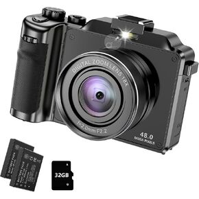 Digital Cameras for Photography 4K 48MP Vlogging Camera Autofocus Digital Camera with 18X Digital Zoom Point and Shoot Digital Cameras with 32GB Card