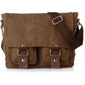 Peacechaos Vintage Canvas Leather Trim DSLR SLR Shockproof Camera Shoulder Messenger Bag