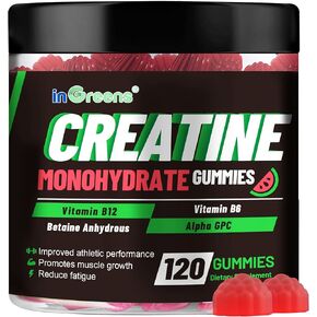 Creatine Monohydrate Gummies 6g for Men & Women, Potent Creatine Supplement, Chewables Creatine for Energy Boost, Increase Strength and Build Muscle, Gluten-Free, Sugar Free,120 Count