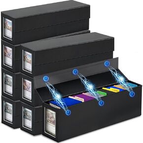 صندوق تخزين بطاقات التداول، تخزين البطاقات الرياضية مع فتحة بطاقة القائد ومغناطيسات قوية، صندوق تخزين التحميل العلوي يناسب 850 بطاقة رياضية و1200 بطاقة ألعاب قياسية (عبوتان) - أسود in Kuwait