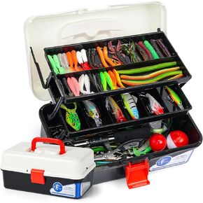 Large 3 Layers Tackle Box with Tackle Included, 432Pcs Fishing Lures Kit Contains Pliers, Crankbait, Hooks, Weights & Accessories, Fishing Gear Bait Lure Gifts for Men Bass Freshwater (Blue)