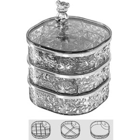 Jewelry Organizer, 3 Layers Rotating Jewelry Box, Small Jewellery Box , Earring Holder with Lid for Earring Organizer, Various Compartments for Rings, Earrings, Necklace, Bracelets, Clear/Grey