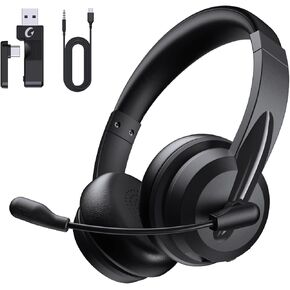 Wireless Headset with Mic for Work with AI Noise Cancelling Mic for Clear Calls, Bluetooth V5.3 Headphones with Microphone to USB A/C Dongle & Mic Mute for Computer Laptop PC iPhone(Blue)