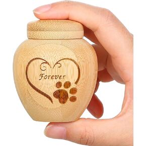 Mini Pet Urns for Dogs or Cats Ashes Made of Bamboo,Pet Fur or Hair Keepsake Box with Paw Pattern Engraved, Pet Memorial Gifts Box for Loss of Dogs or Cats