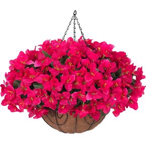 Artificial Fake Hanging Plants Flowers with Basket Outdoors Summer Decor, Faux Silk Pink Bougainvillea in Pot Planter Realistic UV Resistant for Outside Home Yard Porch Patio Balcony, Pink in Kuwait