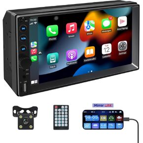 7 Inch Double Din Car Stereo with Bluetooth,MP5 Car Radio Touchscreen with Backup Camera,Remote Control,Support Mirror Link,USB/TF/AUX/SWC,AM/FM Car Audio Receivers