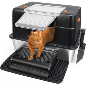 Vivifying Stainless Steel Litter Box, XL Enclosed Cat Litter Box with High-Sided Lid, Non-Stick and Anti-Leakage Extra Large Metal Litter Box, Easy Cleaning & Odor-Free Design (Black)