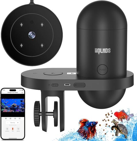 Automatic Fish Feeder with 2.5K Camera, WiFi/App Control, WOLMDS Moisture-Proof Vacation Food Dispenser | 2.4G Precision Feed System, Visual Monitor for Aquariums, Terrariums, Turtle Pens, Betta Tanks in Saudi Arabia