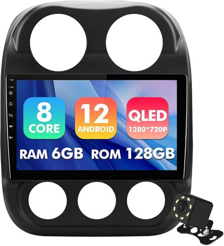 ستيريو سيارة 10.1 بوصة IPS تعمل باللمس Android 12 لسيارة Jeep Compass/Patriot 2010-2016 مع CarPlay اللاسلكي وAndroid Auto 2+32GB راديو السيارة، يدعم GPS، WiFi، Bluetooth، راديو FM، كاميرا احتياطية، SWC in Kuwait