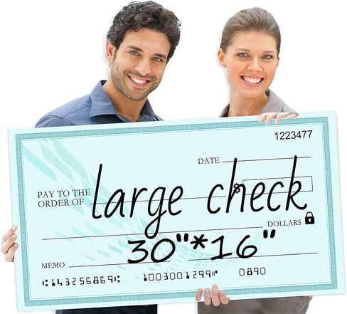 شيك كبير كبير للعرض التقديمي - 30 بوصة × 16 بوصة شيك عملاق قابل لإعادة الاستخدام لوحة مسح جافة كبيرة الحجم للأوقاف والتبرعات in Kuwait