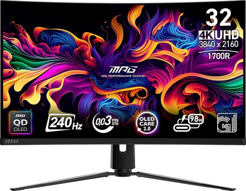 MSI MPG 271QRX QD-OLED, 27 OLED Gaming Monitor, 2560 x 1440 (QHD), OLED 0.03ms Response time, 360Hz, True Black HDR 400, HDMI, DP Port, USB Type C, Tilt, Height in Saudi Arabia