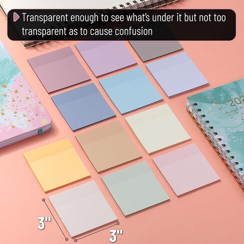 Mr. Pen- Transparent Sticky Notes, 3"x3", Neutral Tones, 12 Pads, 600 Sheets, See Through Sticky Notes, Bulk Sticky Notes Transparent, Translucent Sticky Notes, Clear Transparent Sticky Notes Clear in Saudi Arabia