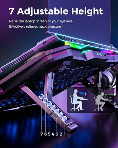 AICHESON Laptop Cooling Pad, Chill Pad for 15.6-17.3 Inch Notebook with 7 Height Slots, 2 USB Ports, Rainbow Lights, Perfect for Reducing Temperature of Laptop, AA3 in Saudi Arabia