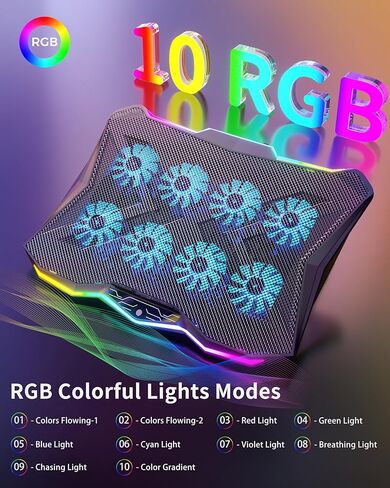 AICHESON Laptop Cooling Pad, Chill Pad for 15.6-17.3 Inch Notebook with 7 Height Slots, 2 USB Ports, Rainbow Lights, Perfect for Reducing Temperature of Laptop, AA3 in Saudi Arabia