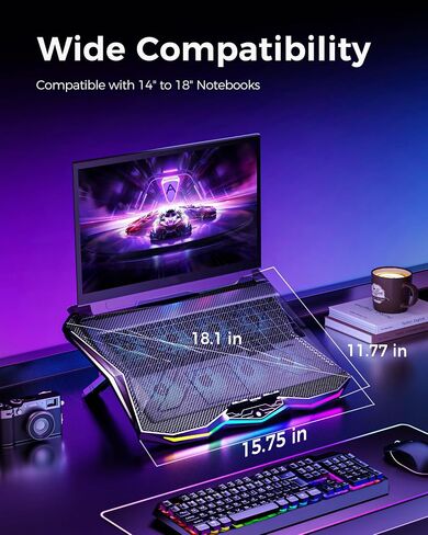 AICHESON Laptop Cooling Pad, Chill Pad for 15.6-17.3 Inch Notebook with 7 Height Slots, 2 USB Ports, Rainbow Lights, Perfect for Reducing Temperature of Laptop, AA3 in Saudi Arabia