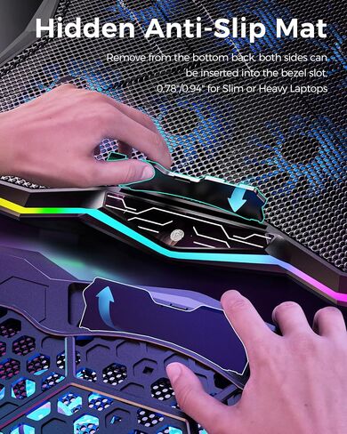 AICHESON Laptop Cooling Pad, Chill Pad for 15.6-17.3 Inch Notebook with 7 Height Slots, 2 USB Ports, Rainbow Lights, Perfect for Reducing Temperature of Laptop, AA3 in Saudi Arabia