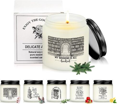 MTLEE 6 Pcs Book Lover Gifts 3.5 oz Book Scented Candle Library Lovers' Day Gifts Rustic Bookshelf Sign Soy Wax Jar for School Club Readers Writers Students Teacher Office(White) in Saudi Arabia